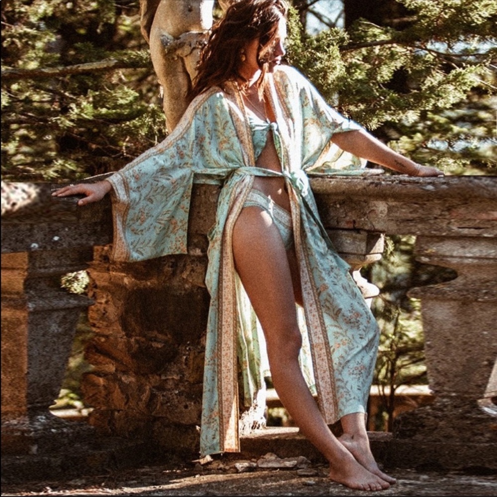 Boho Floral Print Maxi Duster Kimono Coverup - Picture 2 of 12